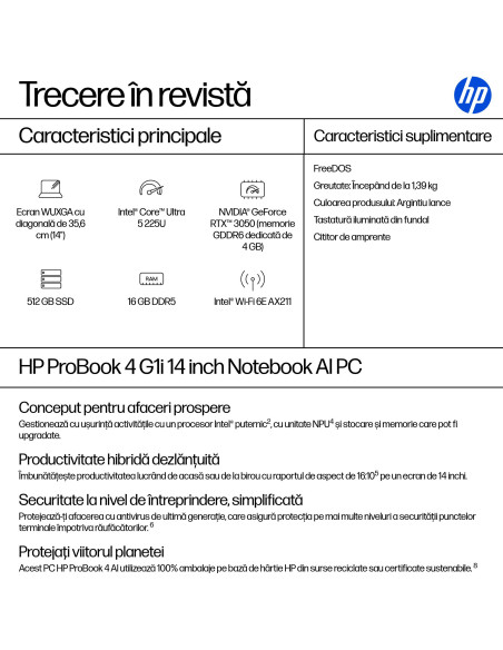 NB PB 4 G1I AI CU5-225H 14"/16/512GB DOS AD2M0ET HP "AD2M0ET"