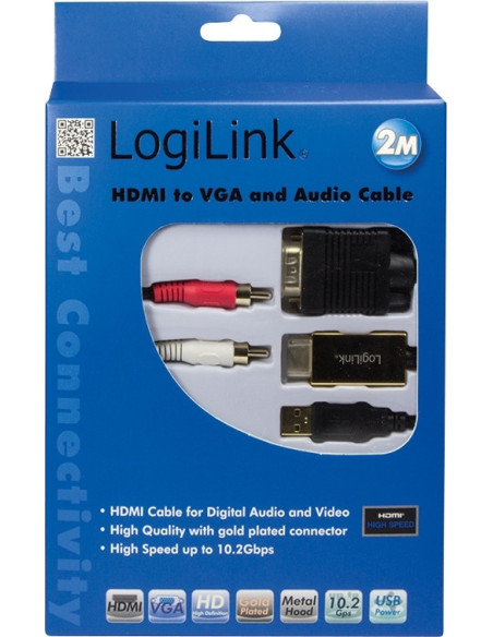 CABLU video LOGILINK, splitter HDMI (T) la VGA (T) + 2 x RCA (T) + USB 2.0, 2m, rezolutie maxima 720p, negru, "CV0052A"