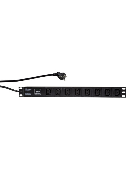 PDU LOGILINK 1U pt. rack 19 inch, 8 prize IEC, intrare Schuko, max 16 A, protectie supratensiune, 2 m, "PDU8A01"