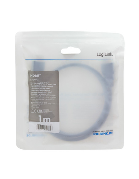 CABLU video LOGILINK, HDMI (T) la HDMI (T) 2.1, 1m, conectori auriti, rezolutie maxima 8K (7680 x 4320) la 60 Hz, plastic, tripl