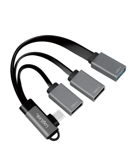 HUB extern LOGILINK, porturi USB: USB 2.0 x 2 + USB 3.0 x 1, conectare prin USB-C 3.2 Gen1 90 grade, 0.15m flat, aluminiu, ecran