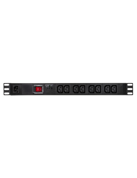 PDU LOGILINK 1U pt. rack 19 inch, 8 prize IEC, intrare IEC, max 10 A, protectie supratensiune, ON/OFF, IP20, negru, "PDU8A02"
