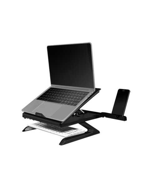 SUPORT de birou LOGILINK pt. notebook, 9 pozitii, holder pt. smartphone, suporta dimensiuni 10-15.6", pliabil, negru, "AA0133"