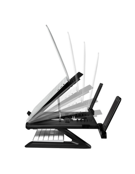 SUPORT de birou LOGILINK pt. notebook, 9 pozitii, holder pt. smartphone, suporta dimensiuni 10-15.6", pliabil, negru, "AA0133"