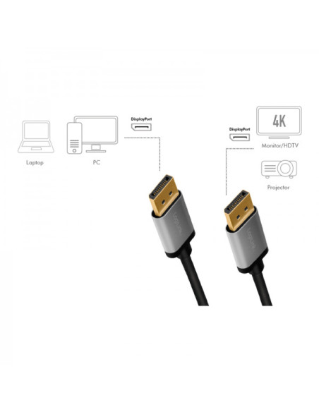 CABLU video LOGILINK, DisplayPort (T) la DisplayPort (T) 1.2, 3m, conectori auriti, rezolutie maxima 4K (3840 x 2160) la 60 Hz,