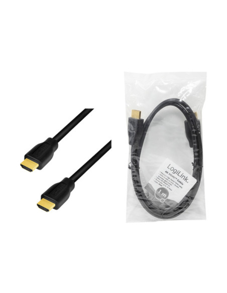 CABLU video LOGILINK, HDMI (T) la HDMI (T) 2.0, 1m, conectori auriti, rezolutie maxima 4K (3840 x 2160) la 60 Hz, plastic, dublu