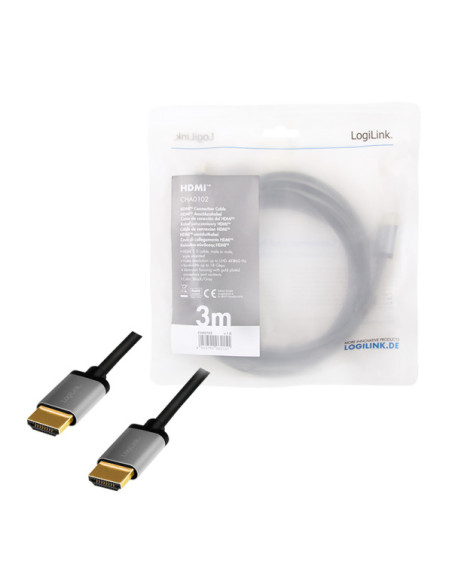 CABLU video LOGILINK, HDMI (T) la HDMI (T) 2.0, 3m, conectori auriti, rezolutie maxima 4K (3840 x 2160) la 60 Hz, plastic, dublu