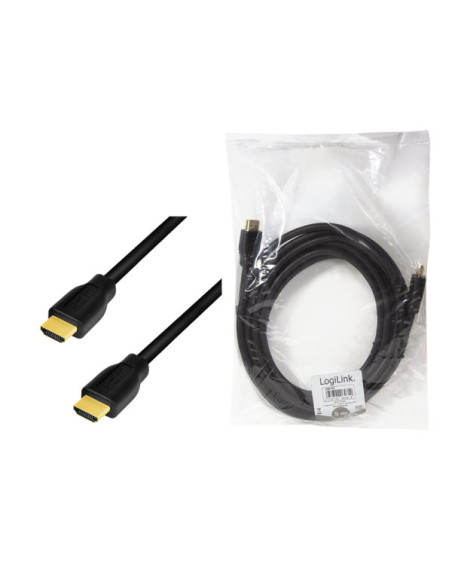 CABLU video LOGILINK, HDMI (T) la HDMI (T) 2.0, 5m, conectori auriti, rezolutie maxima 4K (3840 x 2160) la 60 Hz, plastic, dublu