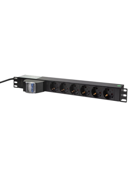 PDU LOGILINK 1U pt. rack 19 inch, 6 prize Schuko, intrare Schuko, max 16 A, circuit intrerupere 2 poli, 2 m, "PDU6C02"