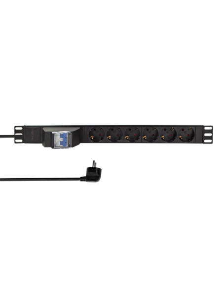 PDU LOGILINK 1U pt. rack 19 inch, 6 prize Schuko, intrare Schuko, max 16 A, circuit intrerupere 2 poli, 2 m, "PDU6C02"