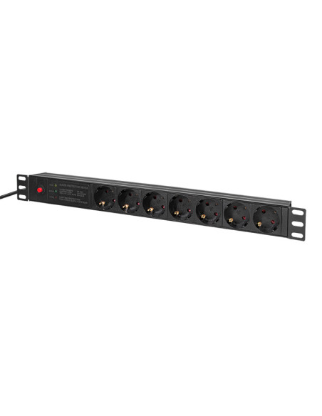 PDU LOGILINK 1U pt. rack 19 inch, 7 prize Schuko, intrare Schuko, max 16 A, ON/OFF, prot. suprasarcina, filtru de linie, IP20, 2