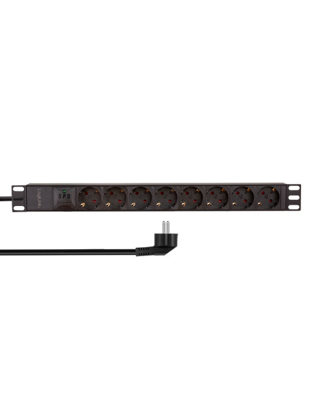 PDU LOGILINK 1U pt. rack 19 inch, 8 prize Schuko, intrare Schuko, max 16 A, prot. suprasarcina, IP20, 2 m, negru, "PDU8C04"