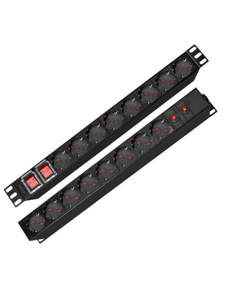 PDU LOGILINK 1U pt. rack 19 inch, 16 prize Schuko, intrare Schuko, max 16 A, dispuse 8 schuko front + 8 schuko back, ON/OFF x 2,