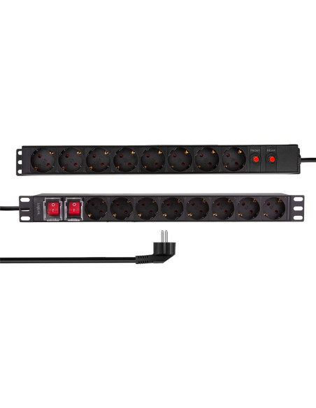 PDU LOGILINK 1U pt. rack 19 inch, 16 prize Schuko, intrare Schuko, max 16 A, dispuse 8 schuko front + 8 schuko back, ON/OFF x 2,
