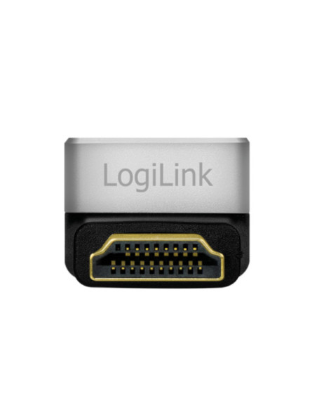 ADAPTOR video LOGILINK, HDMI (T) la HDMI (M), conectori auriti, rezolutie maxima 8K (7680 x 4320) la 60 Hz, 90 grade, negru-gri,