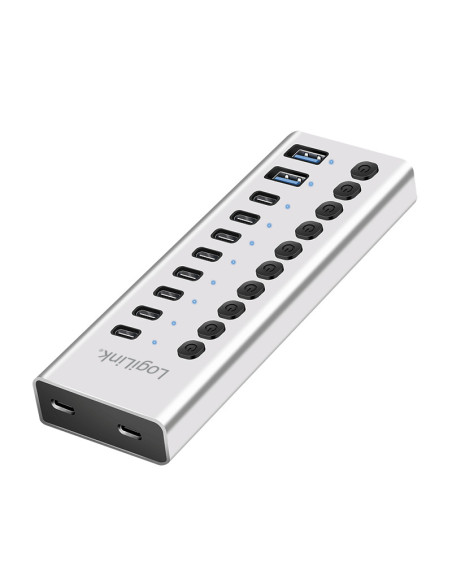HUB extern LOGILINK, porturi USB: USB 3.0 x 10, conectare prin USB-C 3.0, metal, argintiu, "UA0448"