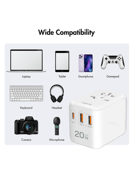 ALIMENTATOR retea 220V LOGILINK, universal, 1 x USB-C, 2 x USB-A, maxim 12V/1.67A, PD 20W, suport OCP/OVP/OHP/SCP, compatibil EU