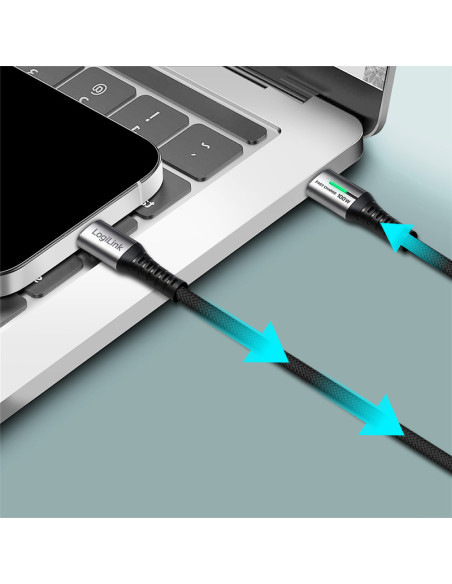 CABLU alimentare si date LOGILINK, pt. smartphone, USB 3.2, USB Gen Type-C (T) la USB Type-C (T), 1m, PD 100W, 4K, LED, 3 x ecra