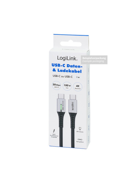 CABLU alimentare si date LOGILINK, pt. smartphone, USB 3.2, USB Gen Type-C (T) la USB Type-C (T), 1m, PD 100W, 4K, LED, 3 x ecra