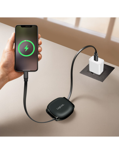 CABLU alimentare si date LOGILINK, pt. smartphone, USB 2.0, USB Type-C (T) la USB Type-C (T), 1m, PD 60W, 480Mbps, retractabil,