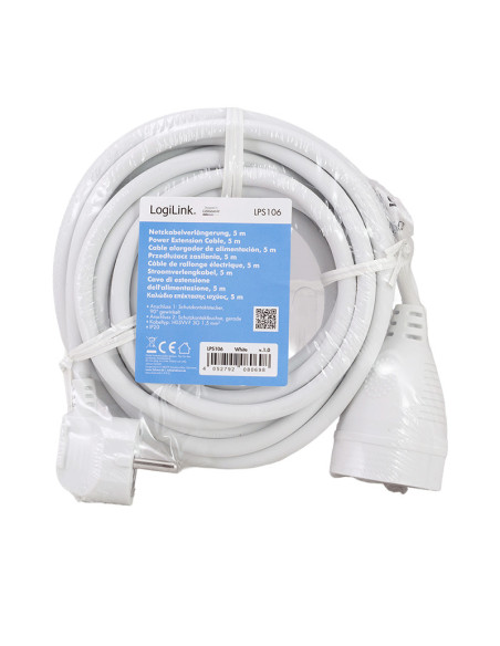 CABLU alimentare LOGILINK prelungitor, 5m, intrare Schuko (T) plug, iesire Schuko (M) plug 90 grade, 16A, 3500W, 3x1.5mm2, white