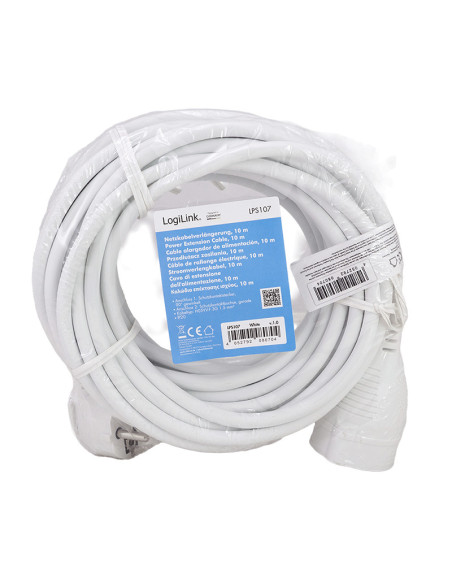 CABLU alimentare LOGILINK prelungitor, 10m, intrare Schuko (T) plug, iesire Schuko (M) plug 90 grade, 16A, 3500W, 3x1.5mm2, whit