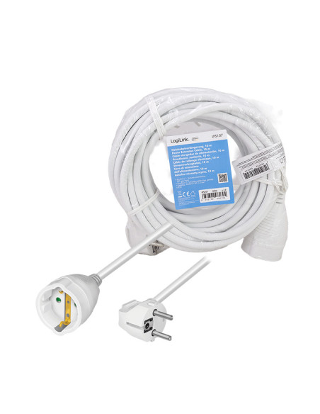 CABLU alimentare LOGILINK prelungitor, 10m, intrare Schuko (T) plug, iesire Schuko (M) plug 90 grade, 16A, 3500W, 3x1.5mm2, whit