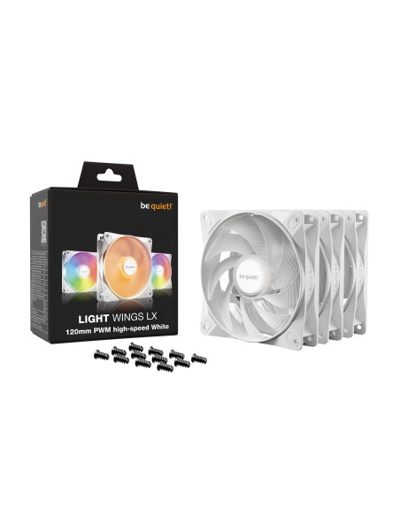 Set 3 ventilatoare be quiet "LIGHT WINGS LX", 120mm, max. 2100 RPM, Rifle Bearing, , 4pin PWM, alb, "BL125"