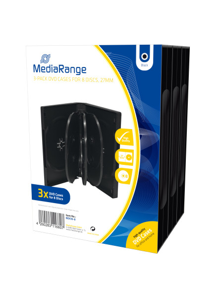 MediaRange DVD Case for 8 discs, 27mm, black, Pack 3 "BOX35-8"