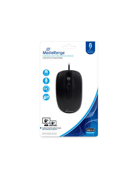 MediaRange Corded 3-button optical mouse, black "MROS211"