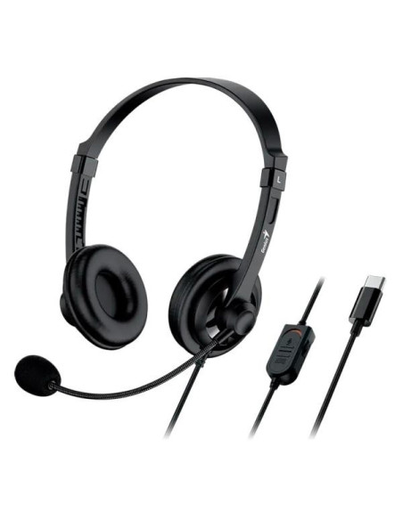 CASTI Genius "HS-230U", cu fir, utilizare multimedia, USB-A, microfon pe brat, lungime cablu 2.4m, control volum pe fir, negru,
