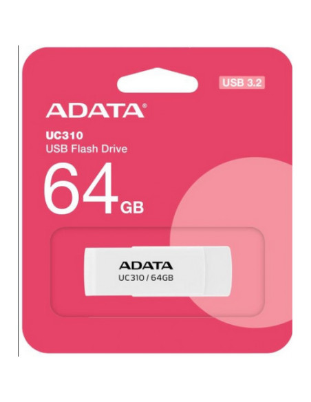 MEMORIE USB 3.2 ADATA 64 GB, protectie slide laterala, carcasa plastic, alb, "UC310-64G-RWH"