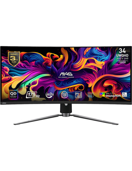 MONITOARE MSI - gaming MS-3DD0,MSI,ID1/Black-Black,34,Anti-Reflection,Non-touch,QD- OLED,UWQHD,LED,Curve 1800R,175Hz,0.03ms,21:9