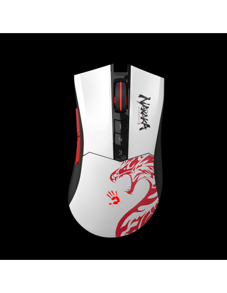 MOUSE A4tech - gaming, "Bloody co-branded Naraka", wireless, 2.4GHz, optic, 5000 cpi, butoane/scroll 8/1, alb, "R90 Plus" (inclu