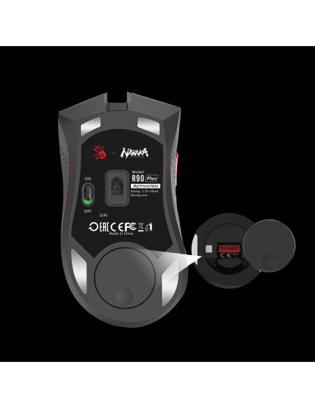 MOUSE A4tech - gaming, "Bloody co-branded Naraka", wireless, 2.4GHz, optic, 5000 cpi, butoane/scroll 8/1, alb, "R90 Plus" (inclu
