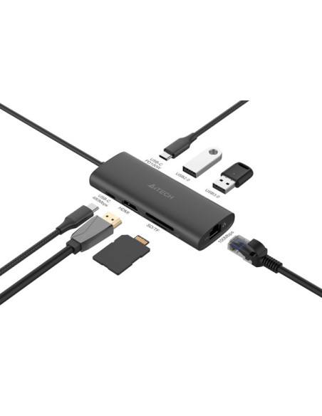 DOCKING Station A4tech universal, 8-in-1, conectare PC USB Type C,USB-Cx2, USB-A 3.0x1, USB-A 2.0x1,HDMIx1 4K@30Hz,LAN Gigabit,s