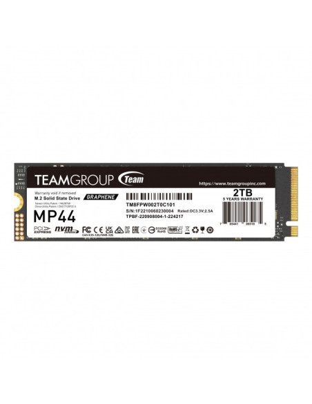 SSD TEAMGROUP MP44, 2TB, PCIe SSD Gen4x4 M.2 2280, 3D TLC NAND NVMe, R/W: 7000/6000 MB/s, "TM8FPW002T0C101"