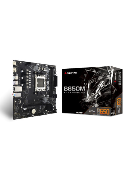 Placa de baza Biostar "B650MT", skt. AM5, chipset AMD B650, mATX, 2 x DDR5 max. 128 GB, USB 3.2 gen 2, 4 x SATA, 1 x M.2, PCIe 4