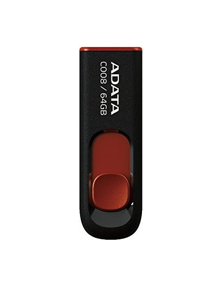MEMORIE USB 2.0 ADATA 64 GB, retractabila, carcasa plastic, negru / rosu, "AC008-64G-RKD"