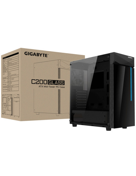 CARCASA GIGABYTE Middle Tower, ATX, "C200 GLASS", fara sursa, sticla securizata, fan x 1, USB 3.0 x 2, Jack 3.5 mm x 2, mesh pt.