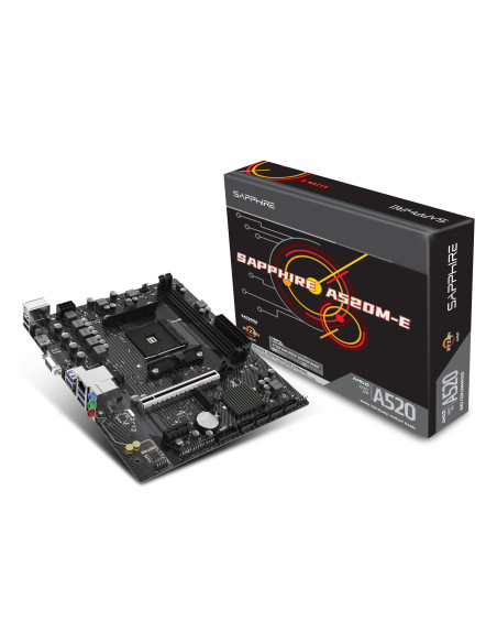 Placa de baza Sapphire "A520M-E", skt. AM4, chipset AMD A520, mATX, 2 x DDR4 max. 64 GB, USB 3.2 gen 1 -A x 2, USB 2.0 x 1, 4 x