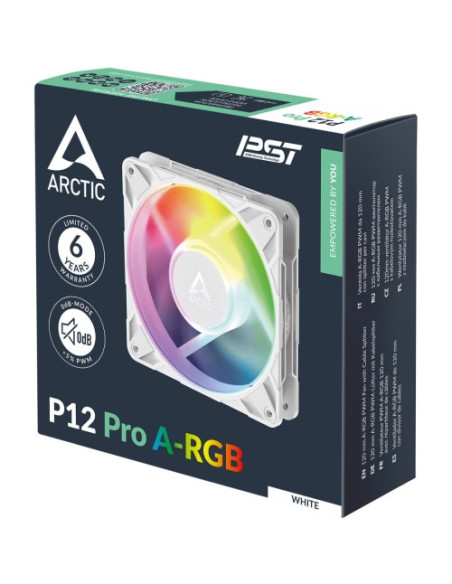 Ventilator Arctic "P12 Pro A-RGB (White)", 120mm, 600 - 3000 RPM, FDB, 77 cfm, 4-Pin Fan Plug + 4-Pin Socket, lungime cablu 400
