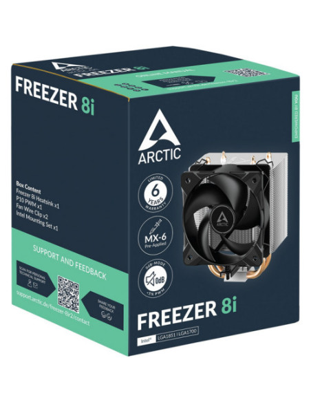 COOLER Arctic "Freezer 8i" skt. Intel LGA 1851/1700, racire cu aer, vent. 100mm P10PWM, 200 - 2300 rpm, FDB, 2 heatpipes, inalti