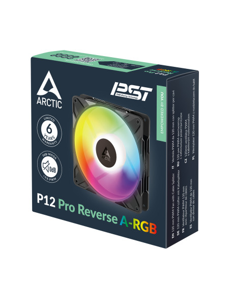 Ventilator Arctic "P12 Pro Reverse A-RGB", 120mm, 400 - 2500 rpm, FDB, 110 cfm, 4-Pin Fan Plug + 4-Pin Socket, negru, "ACFAN0032