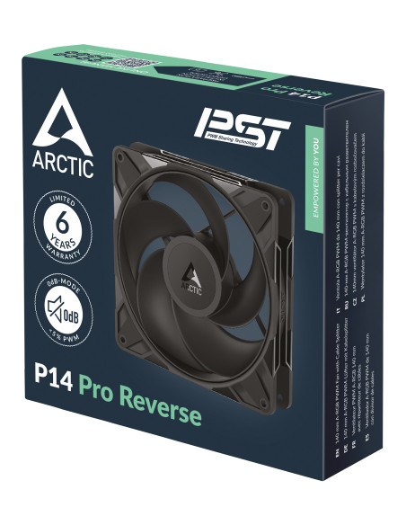 Ventilator Arctic "P14 Pro Reverse", 140mm, 400 - 2650 RPM, FDB, 98 cfm, 4-Pin Fan Plug + 4-Pin Socket, negru, "ACFAN00329A"