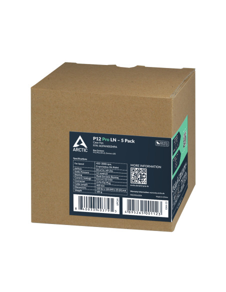 Set 5 ventilatoare Arctic "P12 Pro LN - 5 Pack", 120mm, 450 - 2000 RPM, FDB, 49 cfm, 4-Pin Fan Plug, negru, "ACFAN00349A"