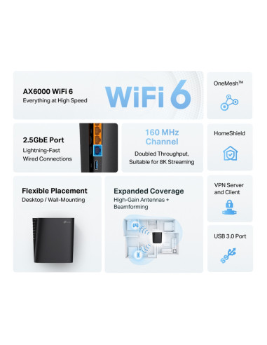 ROUTER TP-LINK wireless AX6000,1 x 2.5 Gbps...