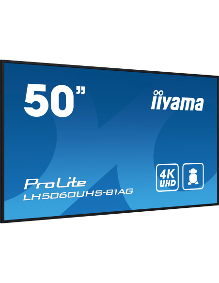 IIYAMA LFD LH5060UHS-B1AG 50" 4K UHD professional digital signage 3840x2160 16:9 500 cd/m2 1200:1 8ms Android 11 OS, iiSignage2,