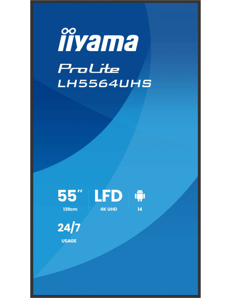 IIYAMA LFD LH5564UHS-B1AG 4K VA 55" 500cd 5000:1 6.5ms Android 14 OS, iiSignage, iiControl, iiShare, EShare, FailOver, TeamViewe