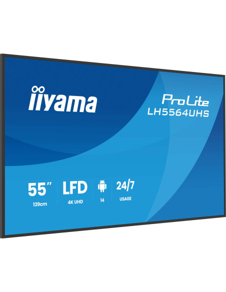 IIYAMA LFD LH5564UHS-B1AG 4K VA 55" 500cd 5000:1 6.5ms Android 14 OS, iiSignage, iiControl, iiShare, EShare, FailOver, TeamViewe